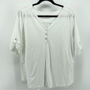 Chico’s The Ultimate Tee Henley White Cotton Blend V-Neck 3